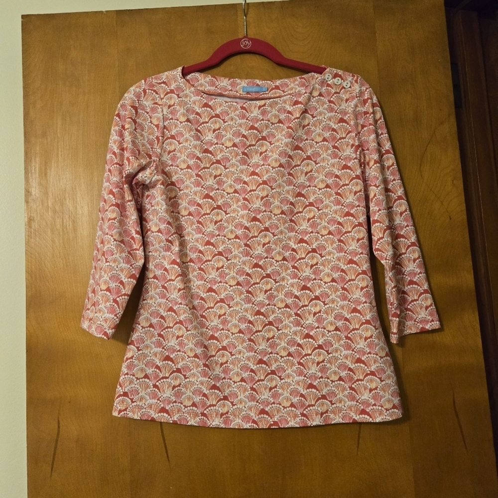 J McLaughlin Wavesong Seashell Print Boatneck 3/4 Sleeved Shirt S